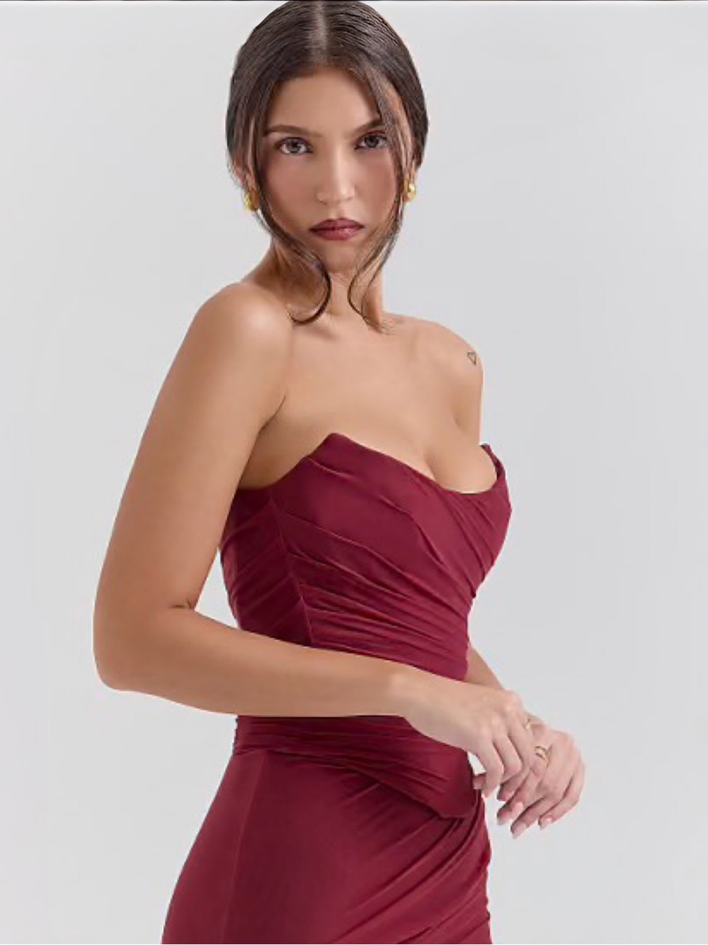 House of CB Hallie Strapless Stretch-Woven Corset Cabernet Sz M MSRP $165 NWT